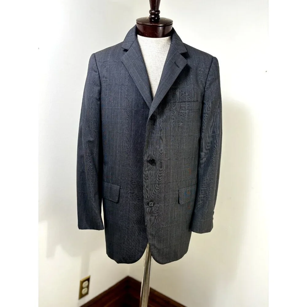 Brooks Brother Men's Sport Coat Blazer Size 41L Windowpane Gray Blue Suit Jacket